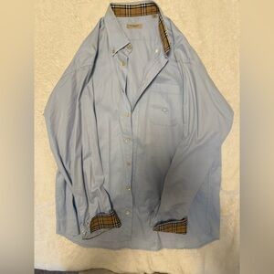 Burberry Sky Blue Shirt with Classic Plaid Trim